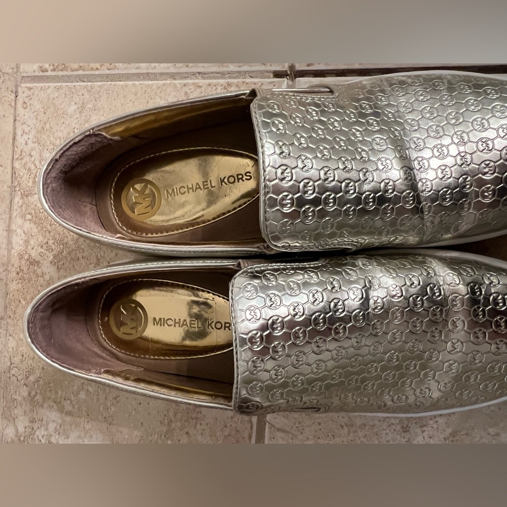 Michael Kors Metallic Gold Embossed Slip on Shoes - Picture 6 of 6